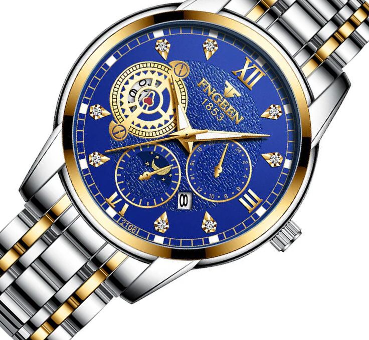 Men's Watch - New Blue Fngeen Watches Men Silver Gold Steel Waterproof Wristwatch Top Brand Luxury Casual Sport Mens Watch