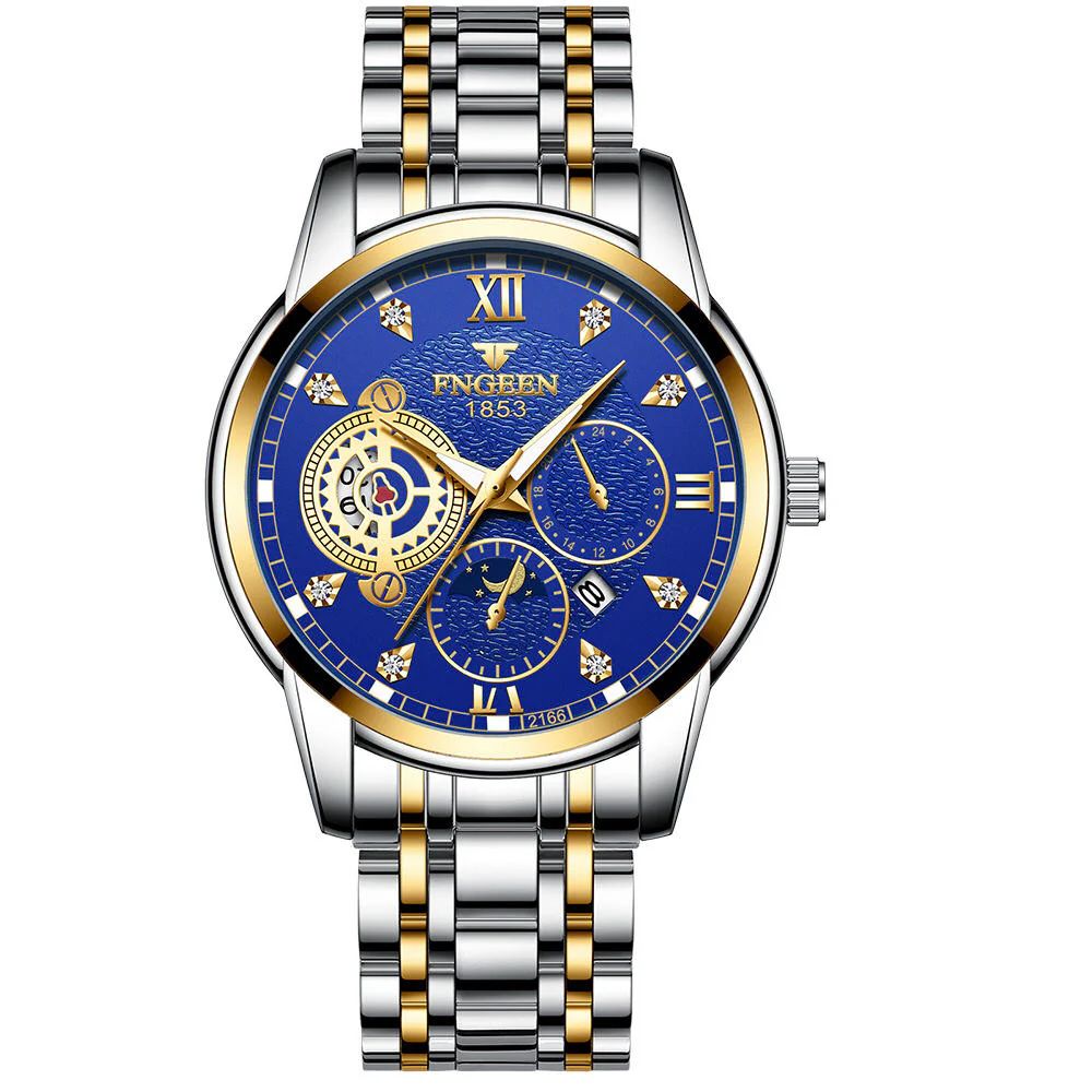 Men's Watch - New Blue Fngeen Watches Men Silver Gold Steel Waterproof Wristwatch Top Brand Luxury Casual Sport Mens Watch